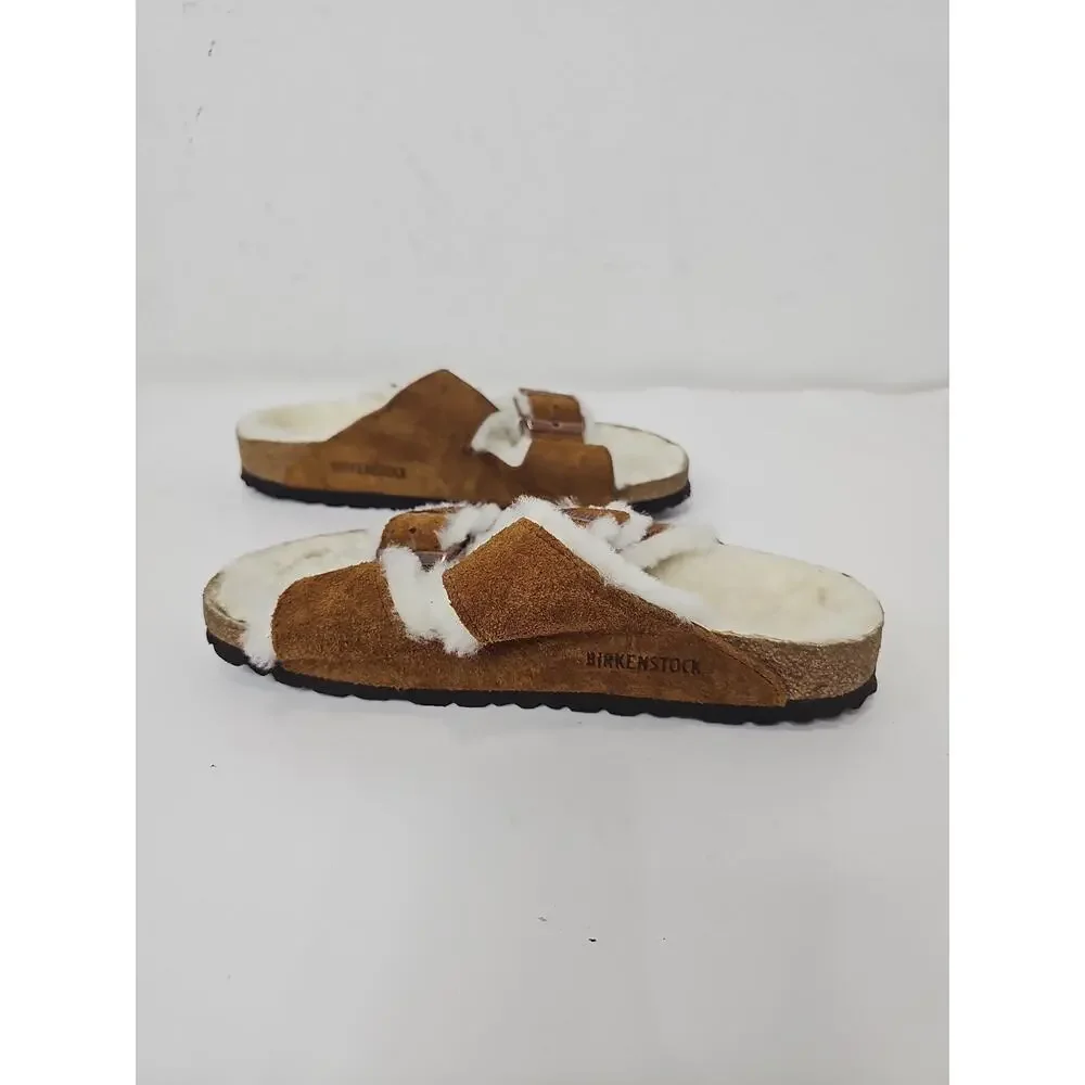 Birkenstock Arizona Shearling Suede Buckle Sandals Size 38/ 7